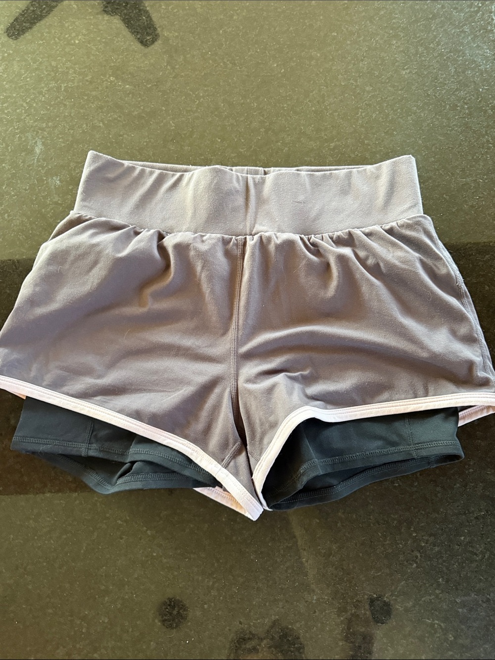Fabletics Mauve Layered High-Waist Bike Shorts with Black Liner